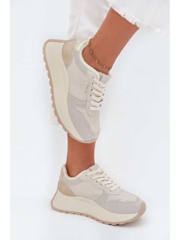 Warm women's platform sneakers Big Star SS274008 HI-POLY SYSTEM light beige