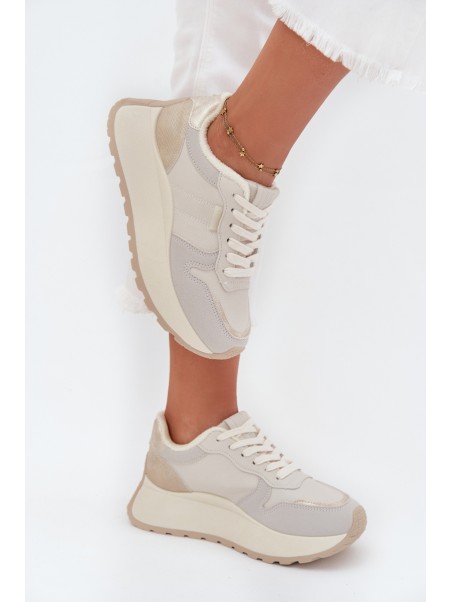 Warm women's platform sneakers Big Star SS274008 HI-POLY SYSTEM light beige