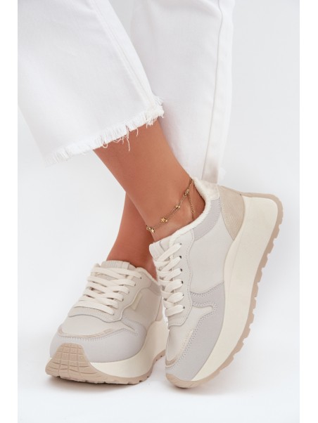 Warm women's platform sneakers Big Star SS274008 HI-POLY SYSTEM light beige
