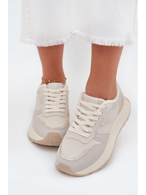 Warm women's platform sneakers Big Star SS274008 HI-POLY SYSTEM light beige