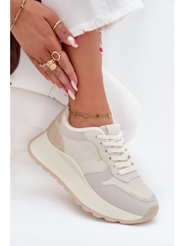 Warm women's platform sneakers Big Star SS274008 HI-POLY SYSTEM light beige