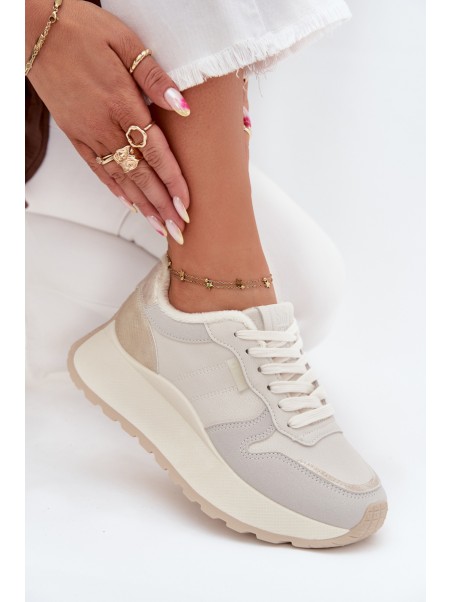 Warm women's platform sneakers Big Star SS274008 HI-POLY SYSTEM light beige