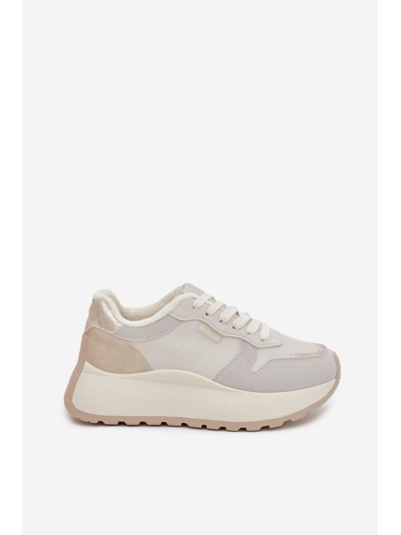 Warm women's platform sneakers Big Star SS274008 HI-POLY SYSTEM light beige