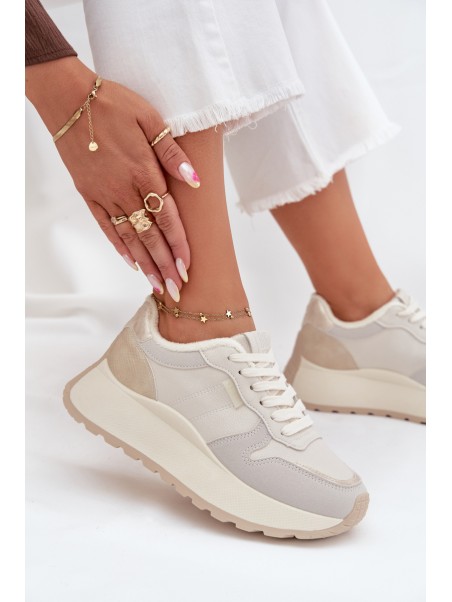 Warm women's platform sneakers Big Star SS274008 HI-POLY SYSTEM light beige
