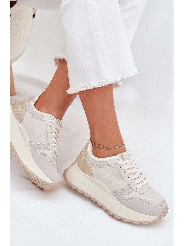 Warm women's platform sneakers Big Star SS274008 HI-POLY SYSTEM light beige
