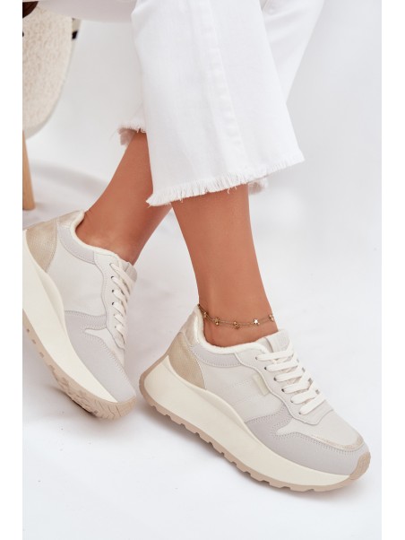 Warm women's platform sneakers Big Star SS274008 HI-POLY SYSTEM light beige