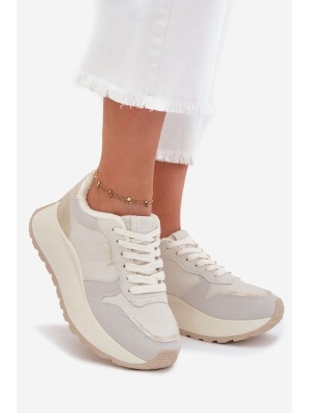 Warm women's platform sneakers Big Star SS274008 HI-POLY SYSTEM light beige