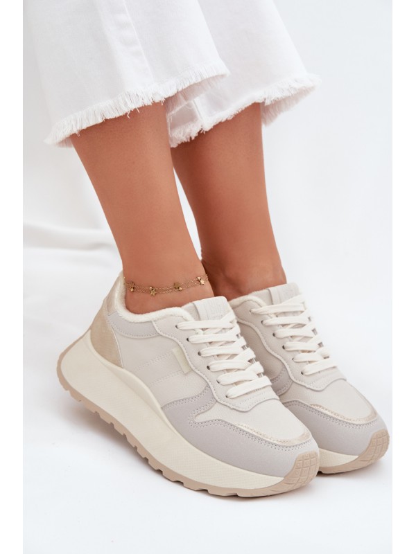 Warm women's platform sneakers Big Star SS274008 HI-POLY SYSTEM light beige