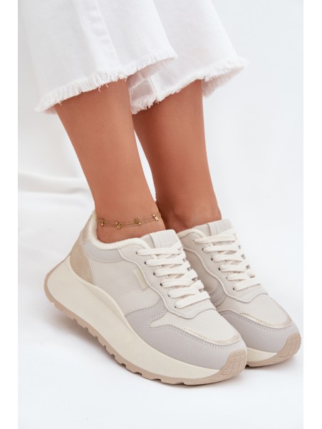 Warm women's platform sneakers Big Star SS274008 HI-POLY SYSTEM light beige