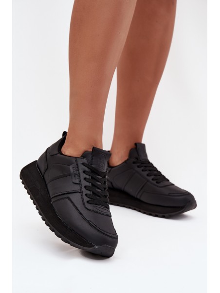 Women's Leather Sneakers On Platform Big Star OO274573 Hi-Poly System Black