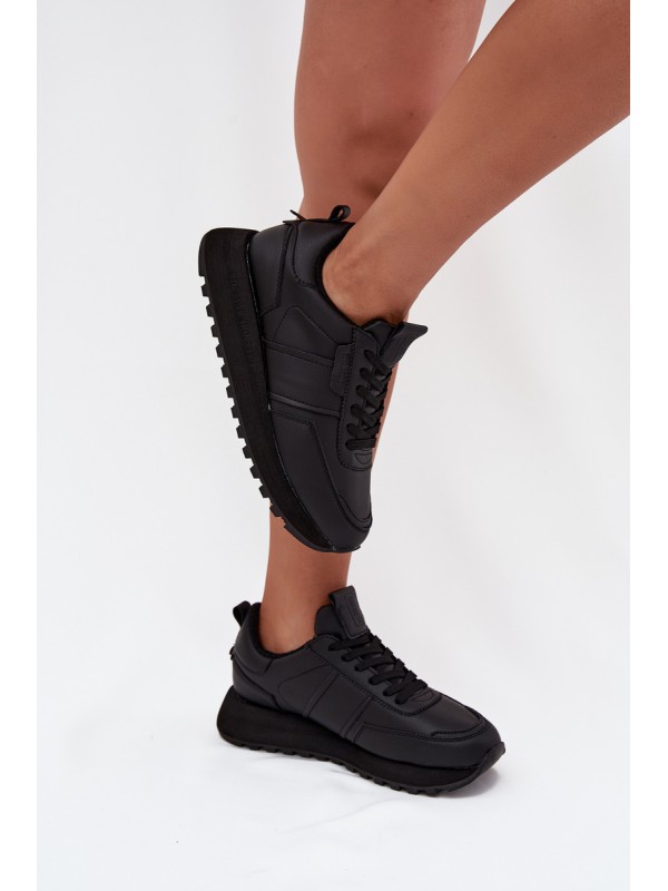 Women's Leather Sneakers On Platform Big Star OO274573 Hi-Poly System Black