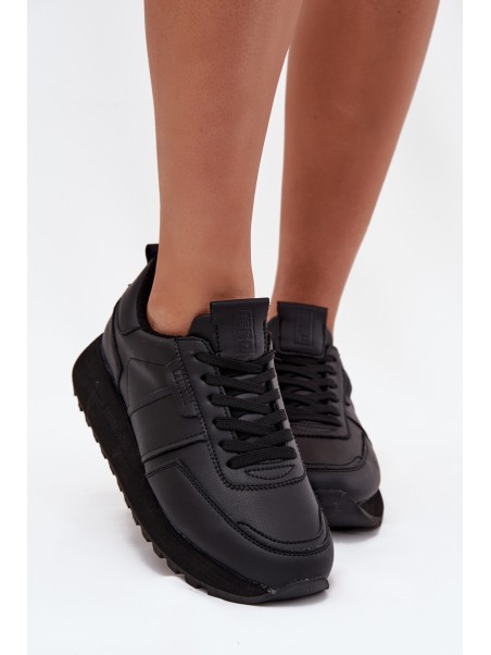 Women's Leather Sneakers On Platform Big Star OO274573 Hi-Poly System Black