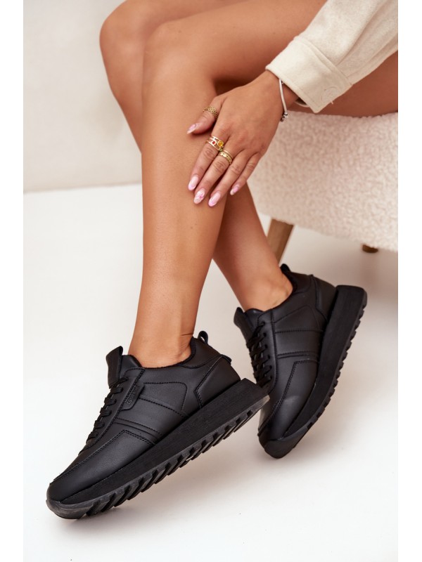 Women's Leather Sneakers On Platform Big Star OO274573 Hi-Poly System Black