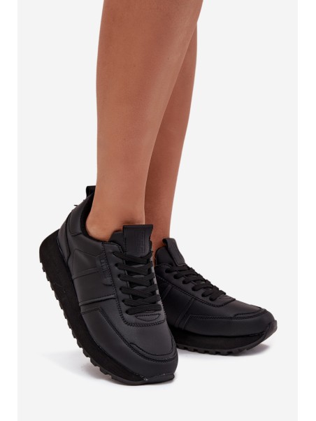 Women's Leather Sneakers On Platform Big Star OO274573 Hi-Poly System Black