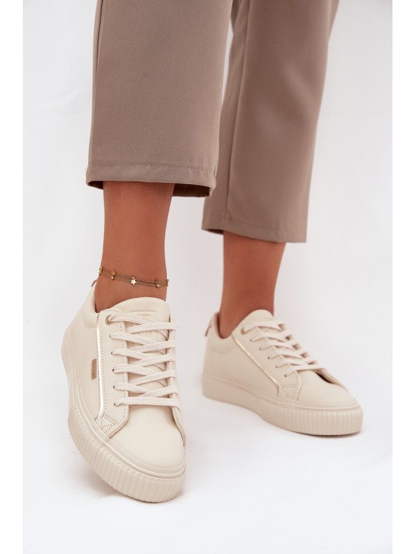 Women Sneakers Made Of Eco Leather Big Star SS274027 Beige-Golden