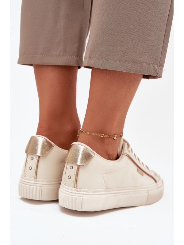 Women Sneakers Made Of Eco Leather Big Star SS274027 Beige-Golden