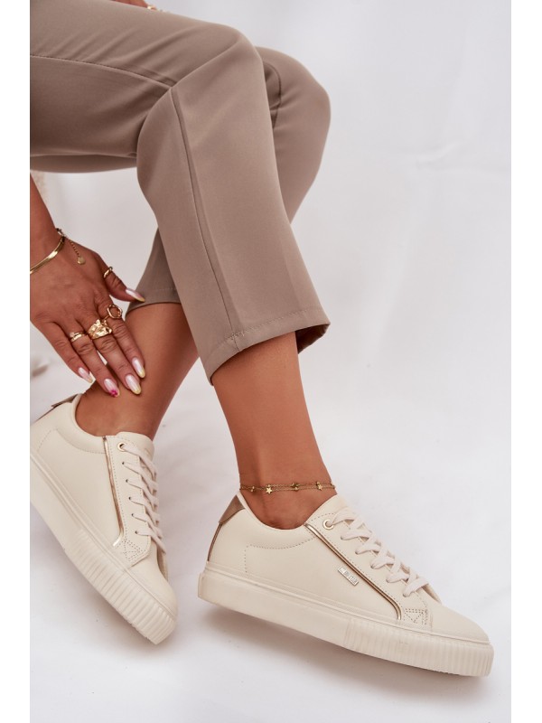 Women Sneakers Made Of Eco Leather Big Star SS274027 Beige-Golden