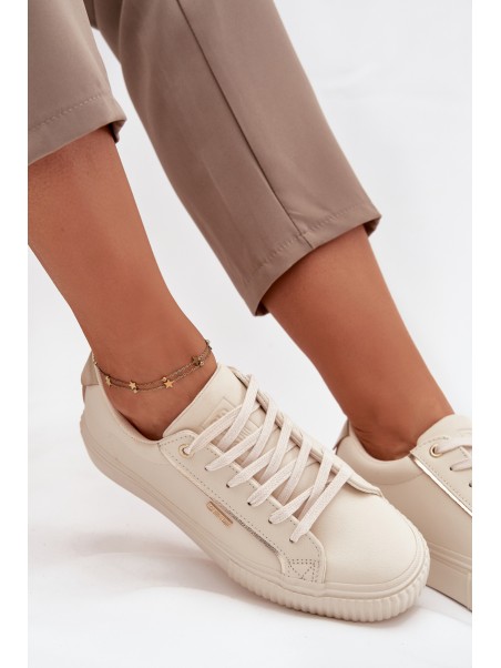 Women Sneakers Made Of Eco Leather Big Star SS274027 Beige-Golden