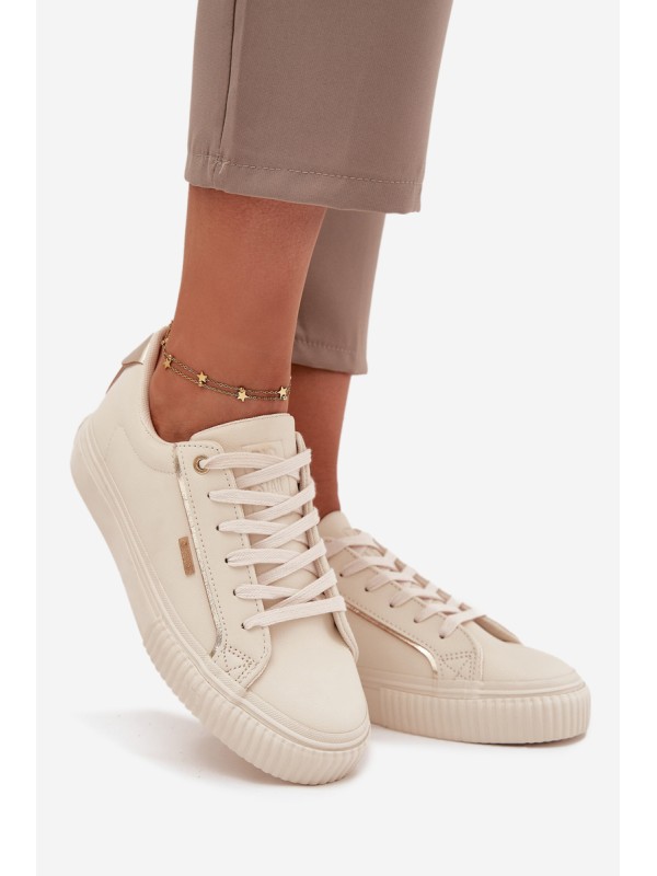 Women Sneakers Made Of Eco Leather Big Star SS274027 Beige-Golden
