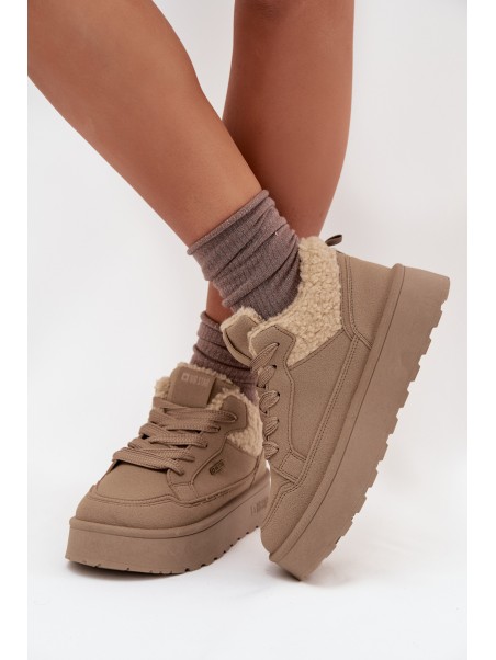 Women's Platform Sneakers With Sheepskin Big Star SS274105 Beige