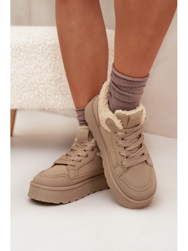 Women's Platform Sneakers With Sheepskin Big Star SS274105 Beige