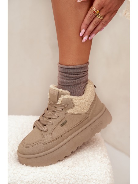 Women's Platform Sneakers With Sheepskin Big Star SS274105 Beige
