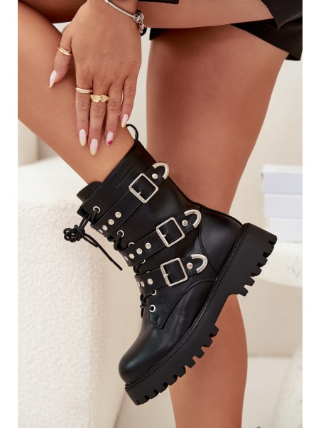 Insulated Work Boots With Straps And Buckles Big Star OO274707 Black