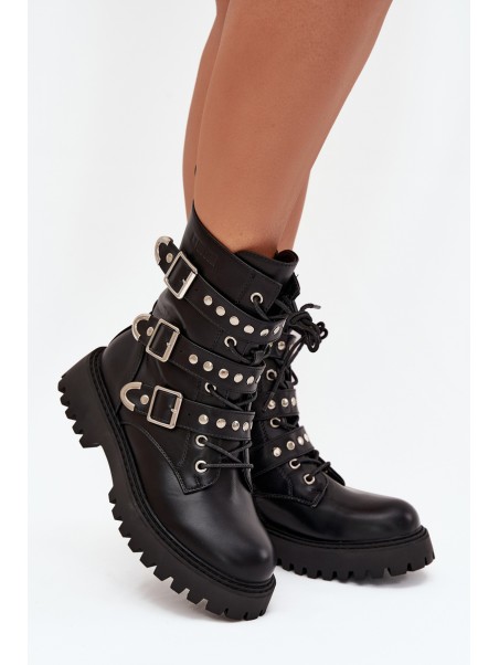 Insulated Work Boots With Straps And Buckles Big Star OO274707 Black