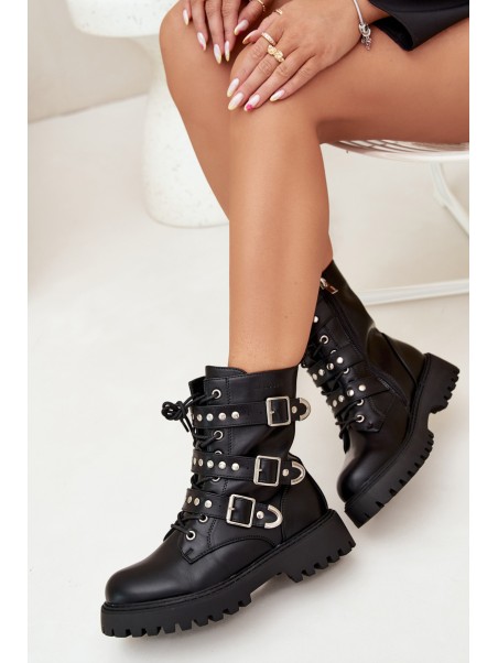 Insulated Work Boots With Straps And Buckles Big Star OO274707 Black