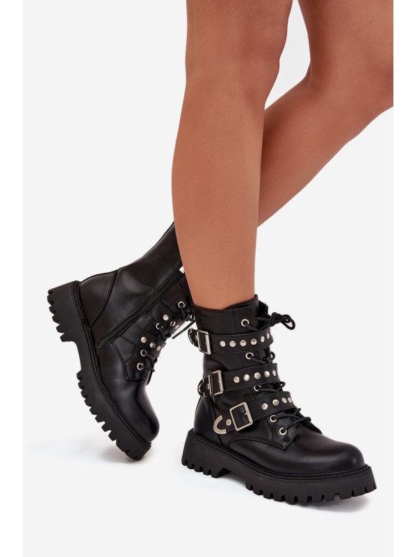Insulated Work Boots With Straps And Buckles Big Star OO274707 Black