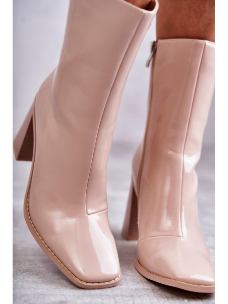 Women's Patent Leather Boots Beige Margit