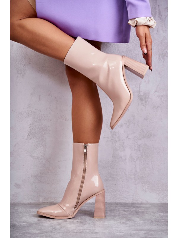 Women's Patent Leather Boots Beige Margit