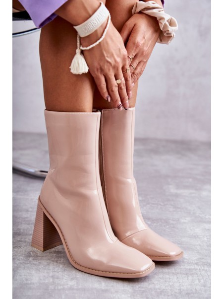 Women's Patent Leather Boots Beige Margit