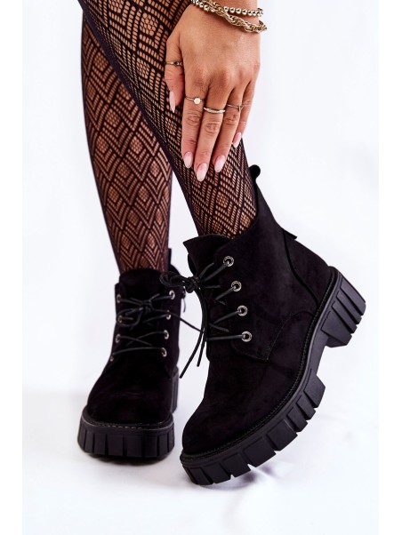 Suede Warm Lace-Up Boots Black Bjorg