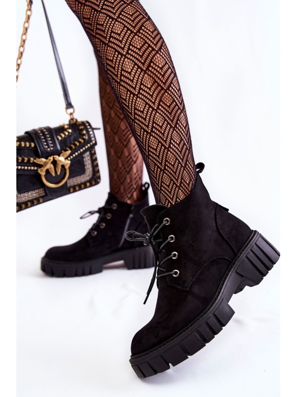 Suede Warm Lace-Up Boots Black Bjorg