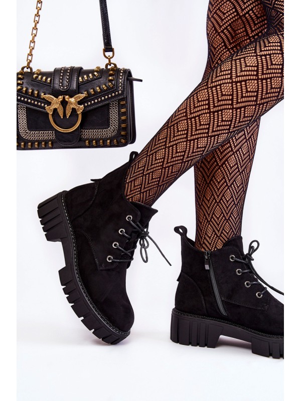 Suede Warm Lace-Up Boots Black Bjorg