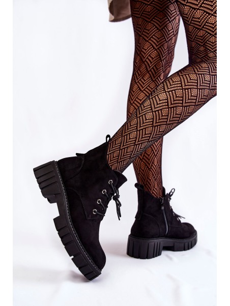 Suede Warm Lace-Up Boots Black Bjorg