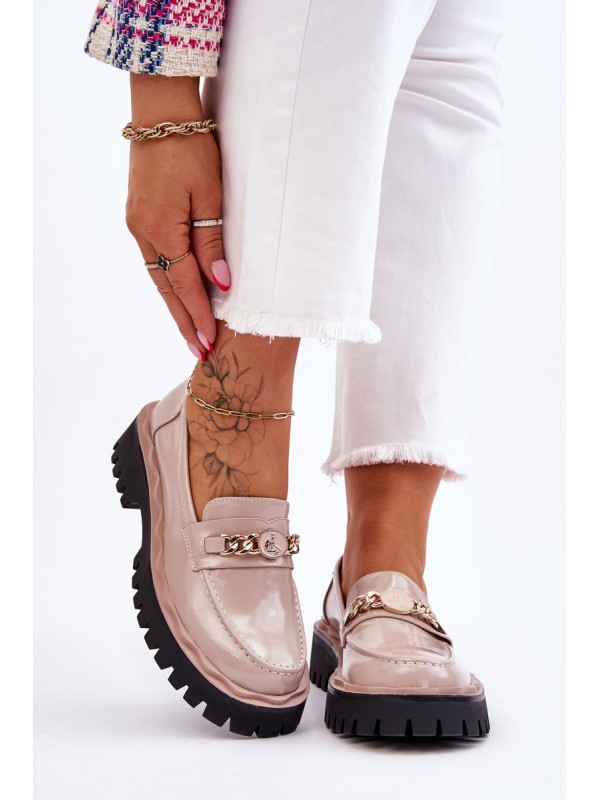 Patent Leather Platform Loafers Beige Ronin