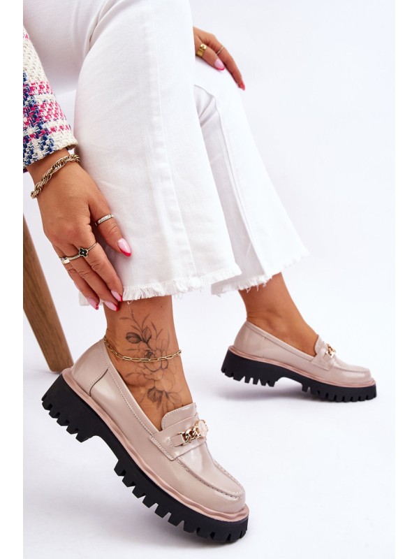 Patent Leather Platform Loafers Beige Ronin
