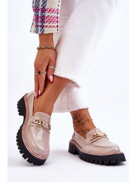 Patent Leather Platform Loafers Beige Ronin