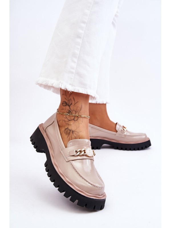 Patent Leather Platform Loafers Beige Ronin