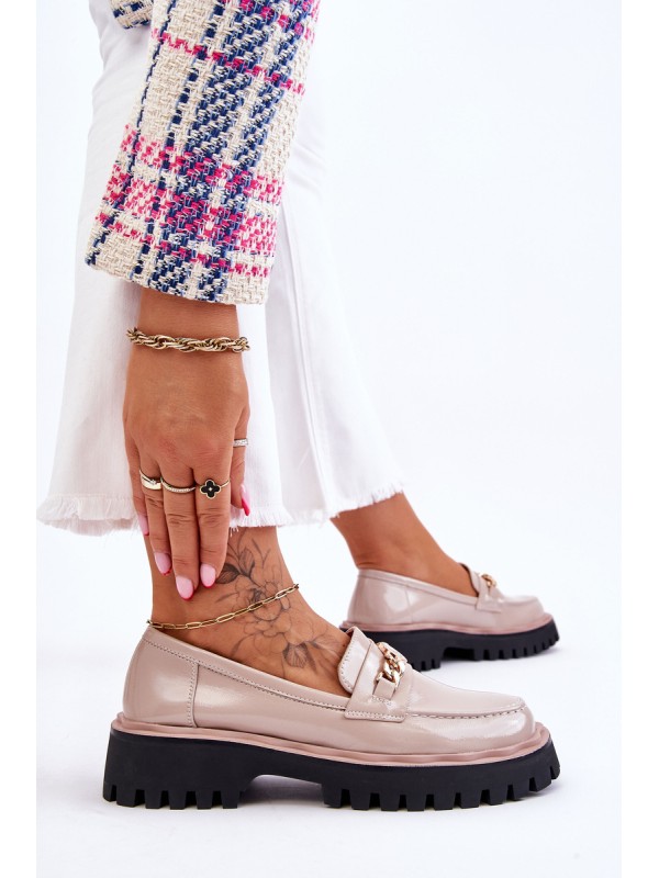 Patent Leather Platform Loafers Beige Ronin