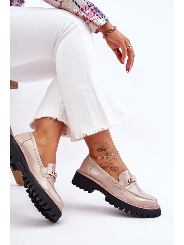 Patent Leather Platform Loafers Beige Ronin