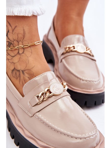 Patent Leather Platform Loafers Beige Ronin