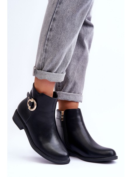Leather Ankle Boots with Flat Heel Black Meronei