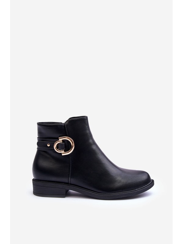 Leather Ankle Boots with Flat Heel Black Meronei