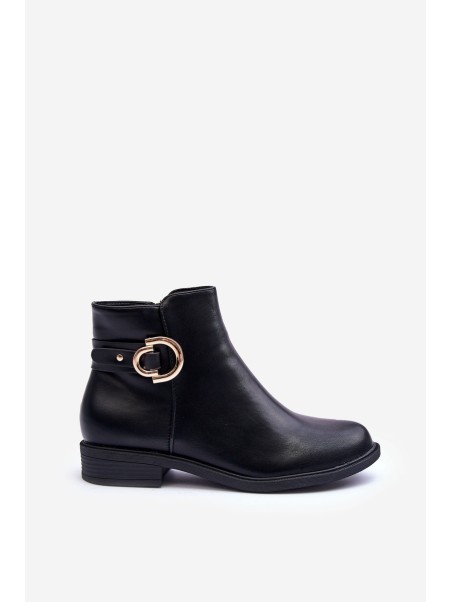 Leather Ankle Boots with Flat Heel Black Meronei
