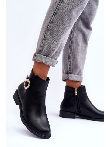 Leather Ankle Boots with Flat Heel Black Meronei