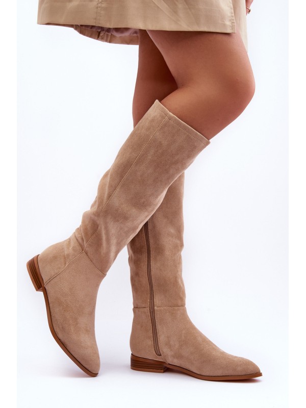 Suede Boots On Flat Heel Beige Eelin