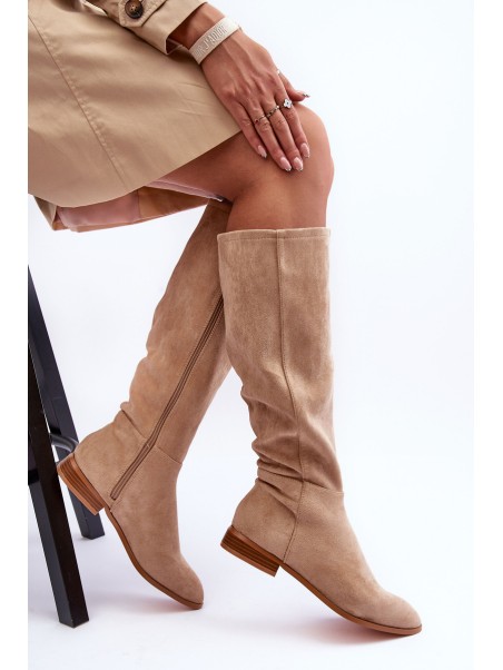 Suede Boots On Flat Heel Beige Eelin